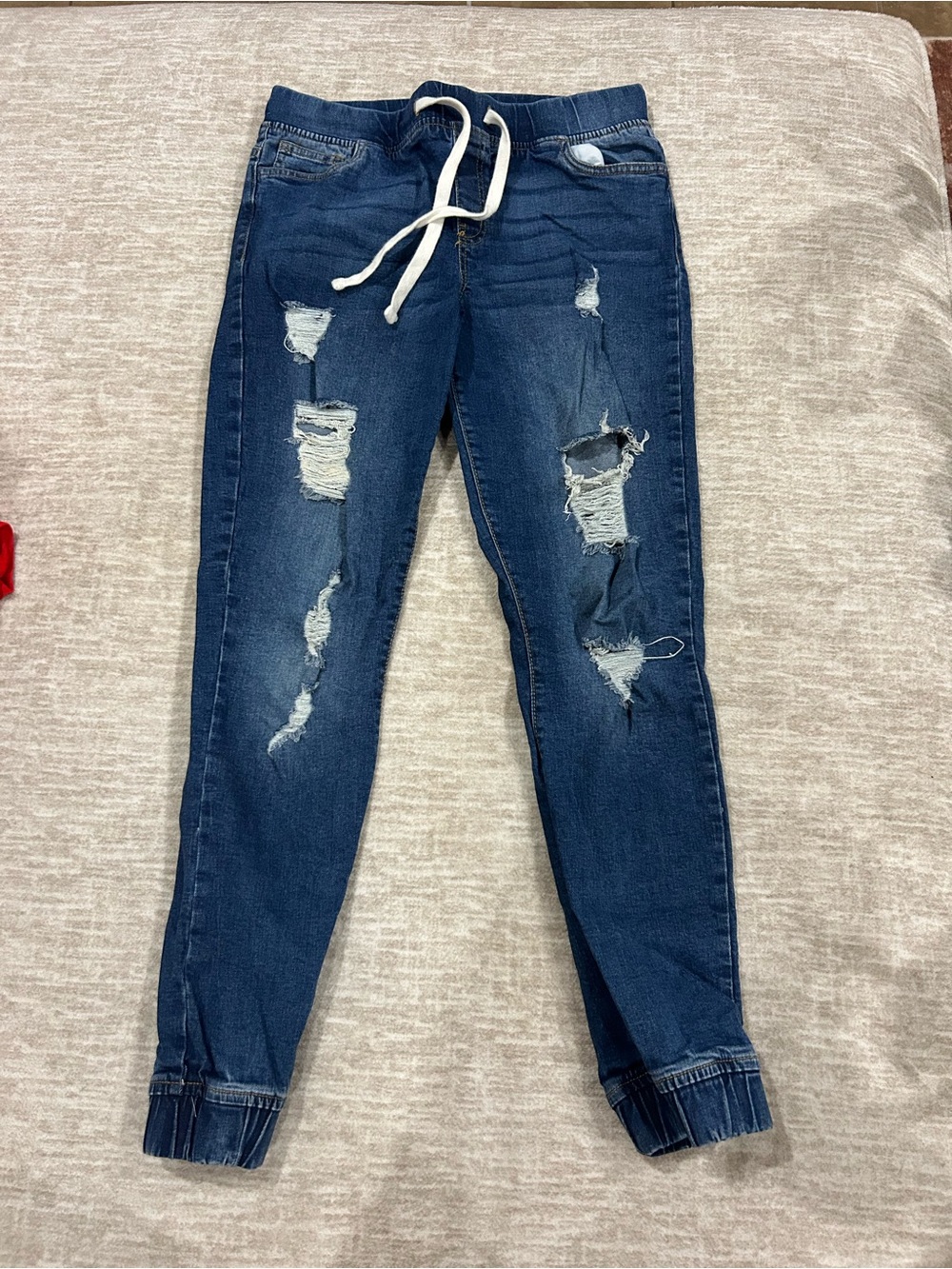 Celebrity Pink Dark Blue Distressed Drawstring Jeggings